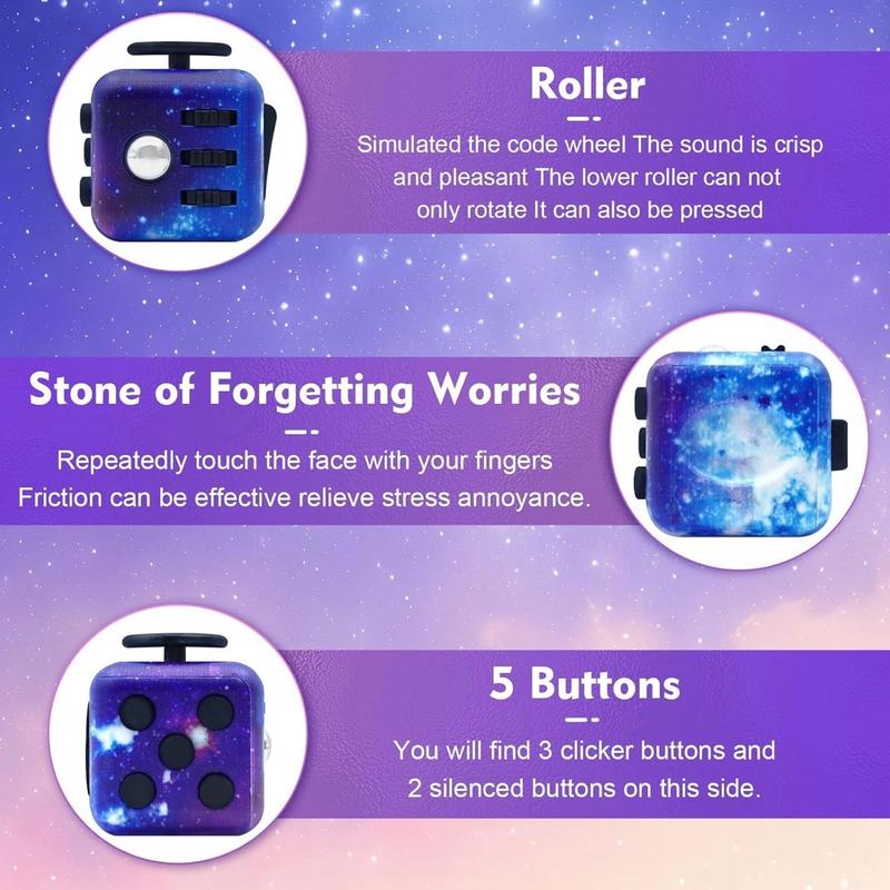  Fidget Toy Cube, Cube Fidget Anxiety Relief Toys for Adults and Kids, 6 Sided Fidget Toys Cube Hand-Held for Adults, Audible Silent Fidget Toys for ADD ADHD OCD