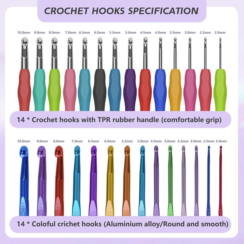 124 count Crochet Kit for Adults and , 14 Sizes  Crochet Hooks with a Comfortable Grip for Beginners and Experienced Crocheters, Ideal for Creating Beautiful Projects