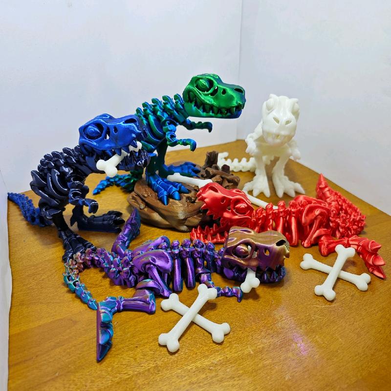 3D Printed Flexi T-Rex dinosaur toy with Multi Colored bone - Excellent stress relief toy!