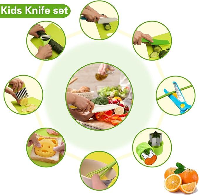 Kitchen Tools,13Pcs Toddler Knife Set Kids Knife Set for Real Cooking-Kids Kitchen Tools Set Include Toddler Knives Cutting Boards Sandwich Cutters Peeler for Toddler Birthday Gift montessori  cooking