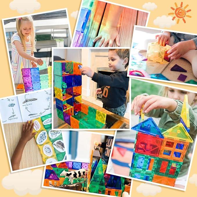 103 PCS Magnetic Building Tiles Set with Car,  magna tiles  Kids Toys Magnet Toys for Toddler Magnetic Blocks Building Toys Preschool Learning Sensory Montessori Toys for 3+ Year Old , Safe Creativity Toddler Kids Christmas Toys magnetic building