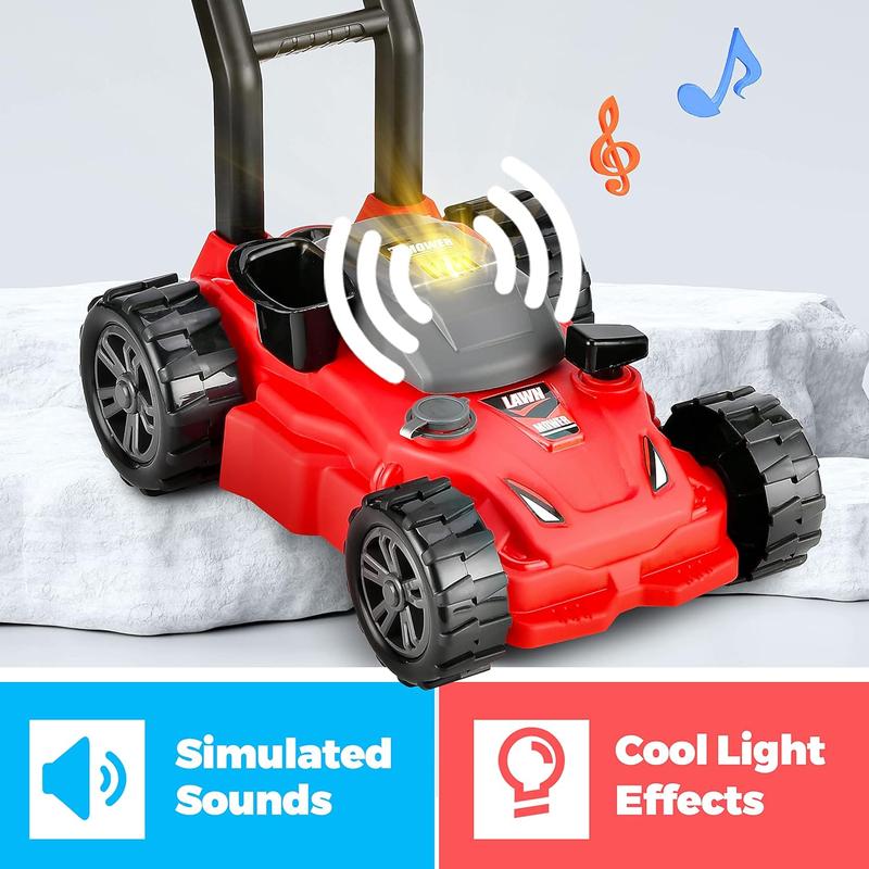 Children Lawn Mower - Toy Choi's Pretend Play Series Outdoor Push Lawn Toy, Gardening Push Lawn Mower Toy Tool Set Gift for Children Boys, Girls age 4+