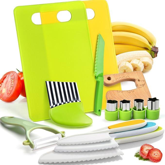 Kitchen Tools,13Pcs Toddler Knife Set Kids Knife Set for Real Cooking-Kids Kitchen Tools Set Include Toddler Knives Cutting Boards Sandwich Cutters Peeler for Toddler Birthday Gift montessori  cooking