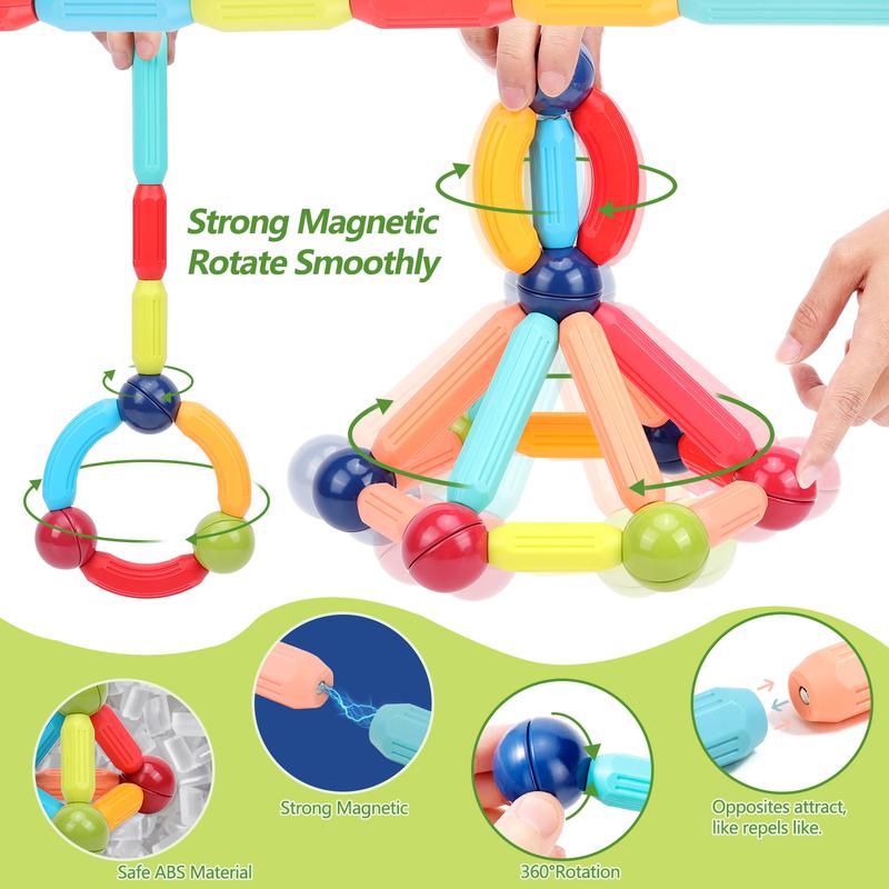 COUOMOXA Magnetic Building Sticks Blocks Kids Toys, Stem Educational Construction Montessori Toys 3 4 5 6 8 Year Old Girls and Boys Gifts for Christmas Birthday,Preschool Tinker Counting Toddler Toys