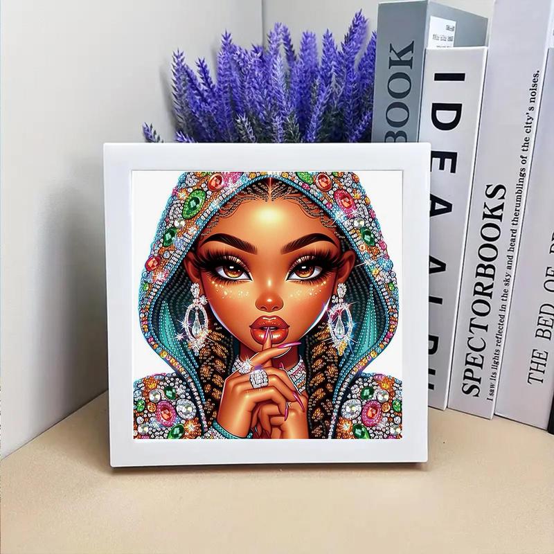 Black Women Pattern DIY Diamond Art Painting Without Frame, DIY 5D Diamond Arts Painting Kit, Wall Art Decor For Home Living Room Bedroom, Christmas Gift