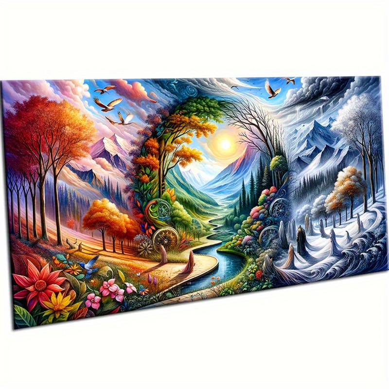 DIY Diamond Arts Colorful Painting Kit, Landscape Pattern DIY Diamond Arts Colorful Painting without Frame, Handmade Art Crafts for Home Decor