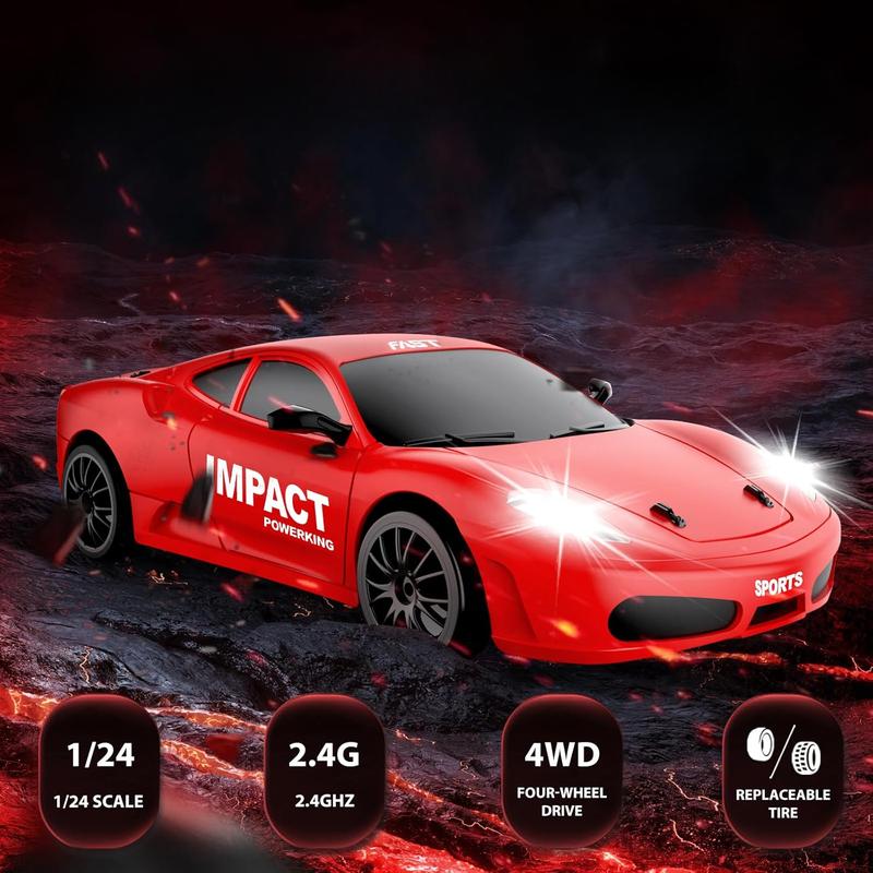 RC Drift Car, 2.4ghz 1 24 High Speed Remote Control Car RC Cars Drifting RC Car Racing Car Model Vehicle, 4WD Racing Car Toy Car with LED Lights for Boys Girls Adults (Red)