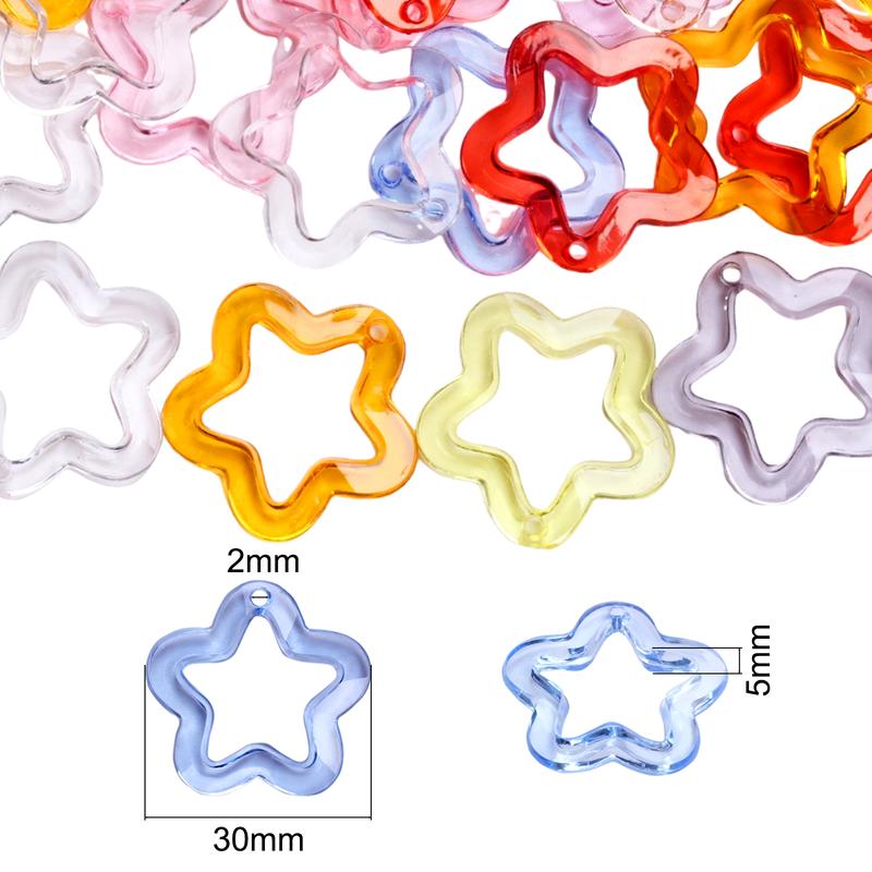 20Pcs 30mm Star Loose Beads Acrylic Transparent Pentagonal Pendant DIY Jewelry Accessories