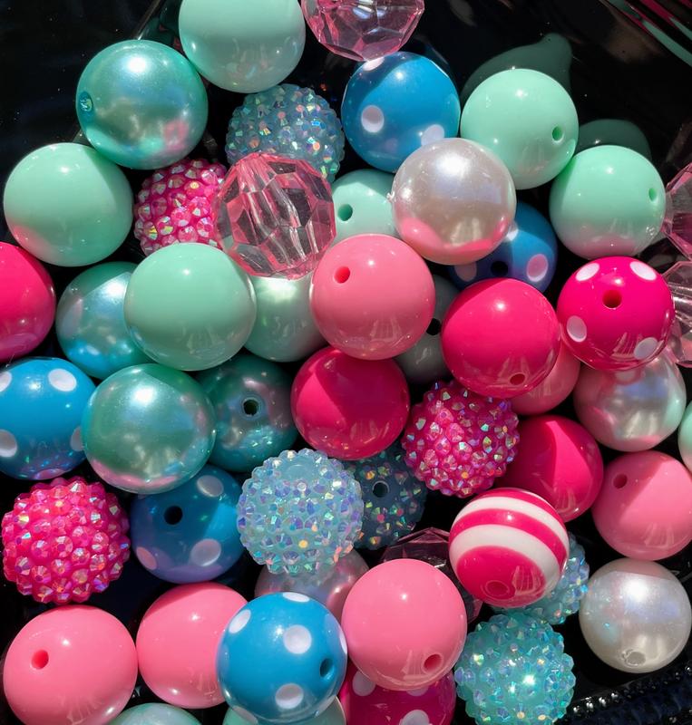 Unicorn Mix - 20mm Bubble Gum Bead Mixes, Pink and Blue Chunky Bead Mixes