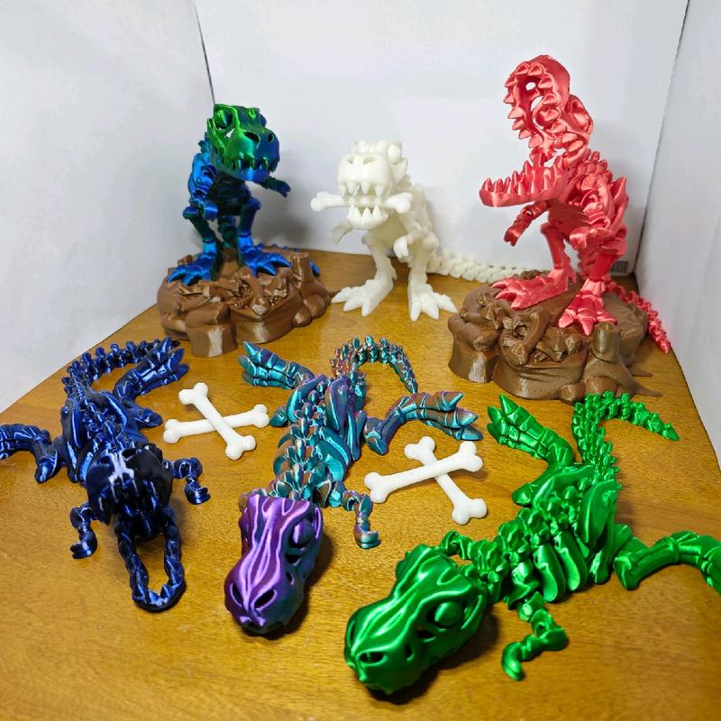 3D Printed Flexi T-Rex dinosaur toy with Multi Colored bone - Excellent stress relief toy!