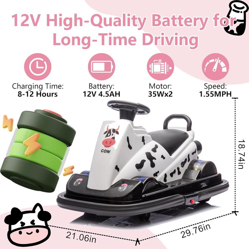 12V Kids Bumper Car, Electric Ride-On Toy for Toddlers with Horn, Music, LED Lights, Stickers, and 360° Rotation, Four-Wheel Motorized Car for Fun and Safe Play clearance sale