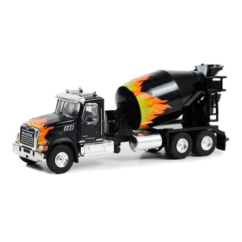 2019 Mack Granite Cement Mixer - Black w  Flames (S.D. Trucks) Series 18 Diecast 1:64 Scale Model - Greenlight 45180B