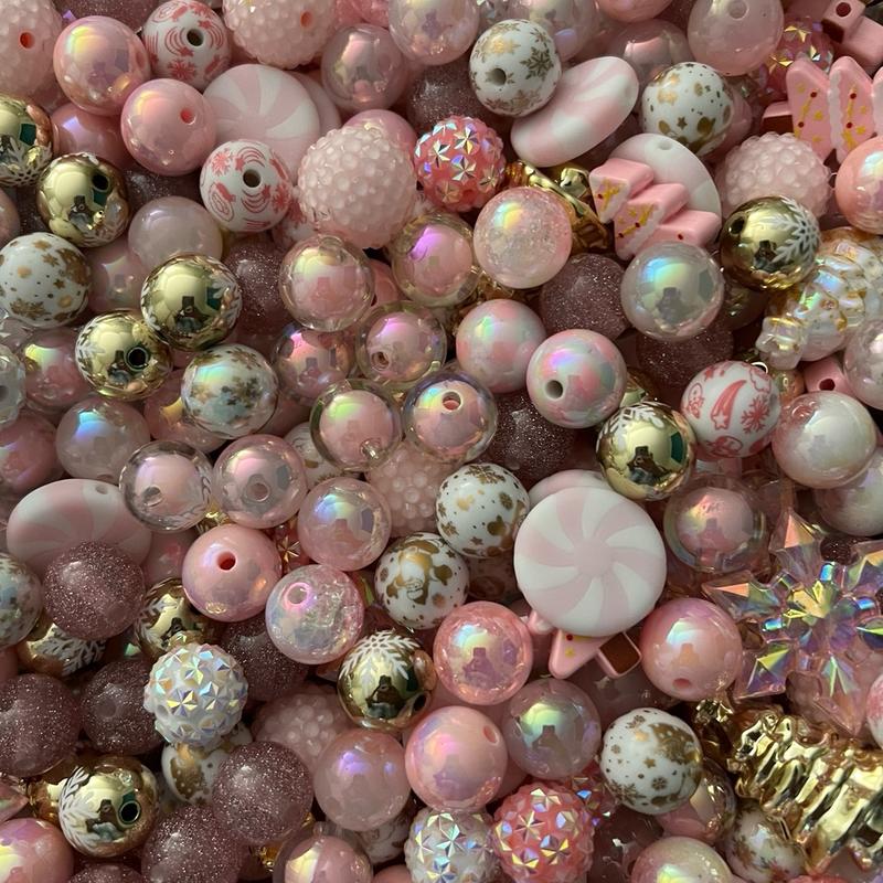 Pink Christmas Mix - Premium Assorted Acrylic Bead Mix for Beaded Pens fancy bead