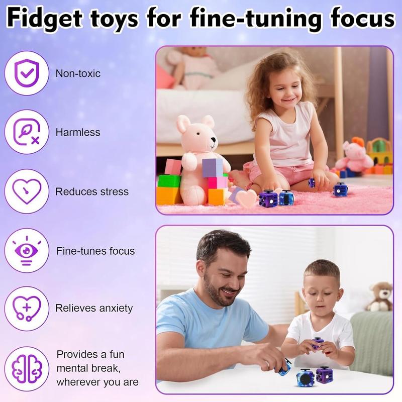  Fidget Toy Cube, Cube Fidget Anxiety Relief Toys for Adults and Kids, 6 Sided Fidget Toys Cube Hand-Held for Adults, Audible Silent Fidget Toys for ADD ADHD OCD