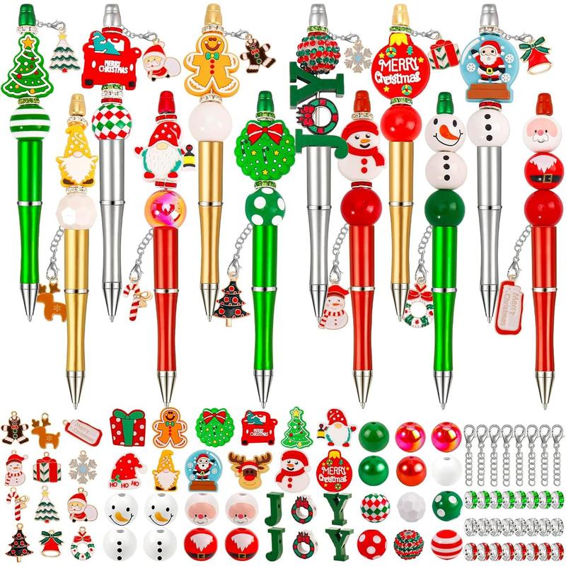 12 Christmas bead pen batch Christmas pen making kit, with silicone focus bead pen, DIY ballpoint pen, with Christmas charm large bead bead pen kit supplies, suitable for office schools