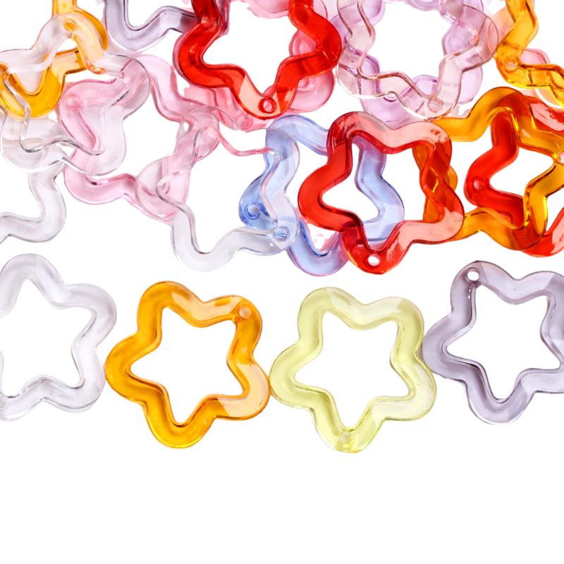 20Pcs 30mm Star Loose Beads Acrylic Transparent Pentagonal Pendant DIY Jewelry Accessories