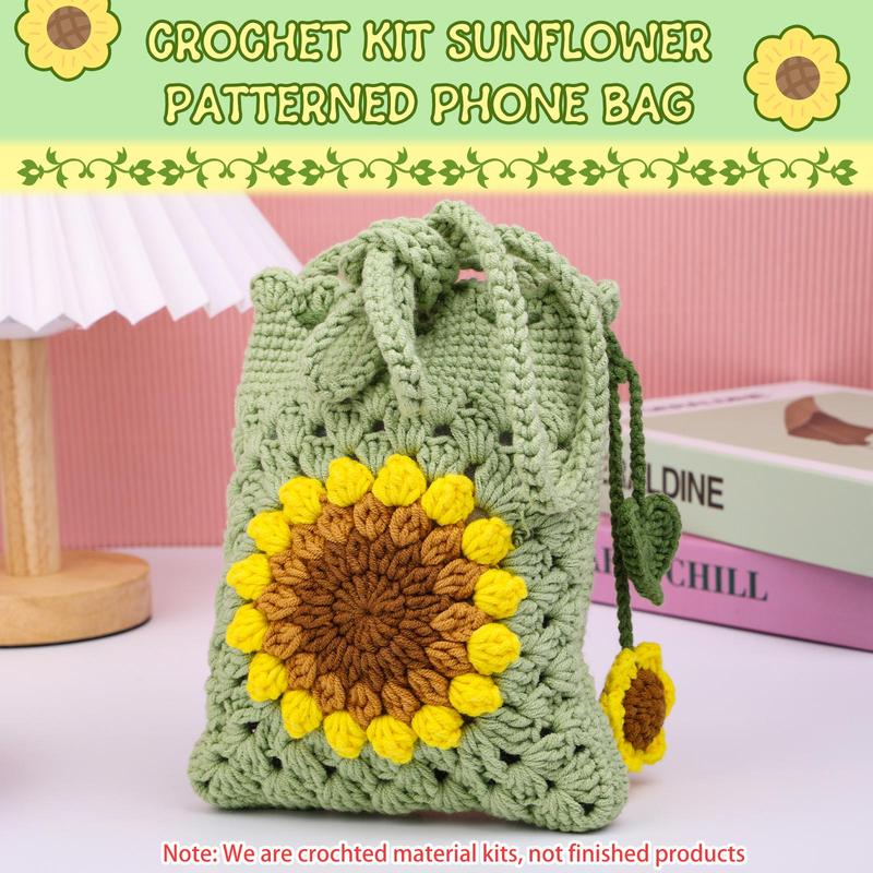 Sunflower Mobile Phone Crochet Bag Starter Kit, Crochet Bag Starter Kit with Step-by-Step Video Tutorials & Complete Accessories, Crochet Bag Starter Kit for Beginners, Knitting & Crochet Supplies