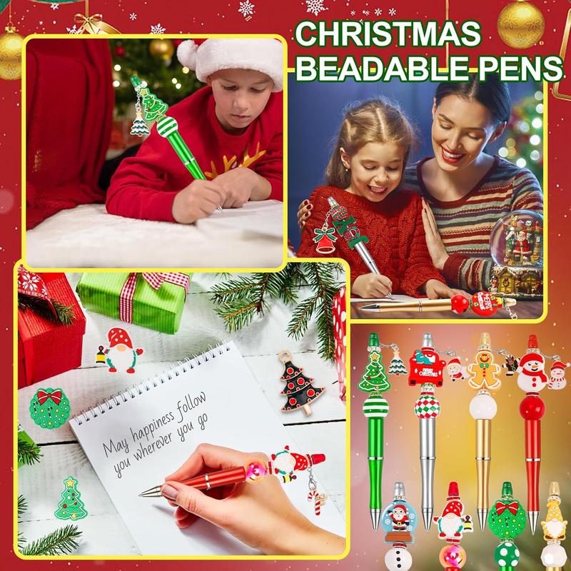 12 Christmas bead pen batch Christmas pen making kit, with silicone focus bead pen, DIY ballpoint pen, with Christmas charm large bead bead pen kit supplies, suitable for office schools