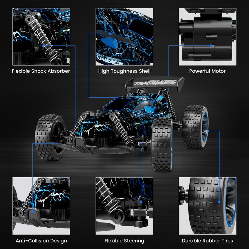 Tecnock RC Cars Remote Control Car for Boys,  1:18 Scale RC Car with LED Lights, 2.4GHz 2WD All Terrain RC Car with 2 Rechargeable Batteries for 60 Min Play, Gifts for erveyone,Christmas gift for boys girls,birthday gift ideas