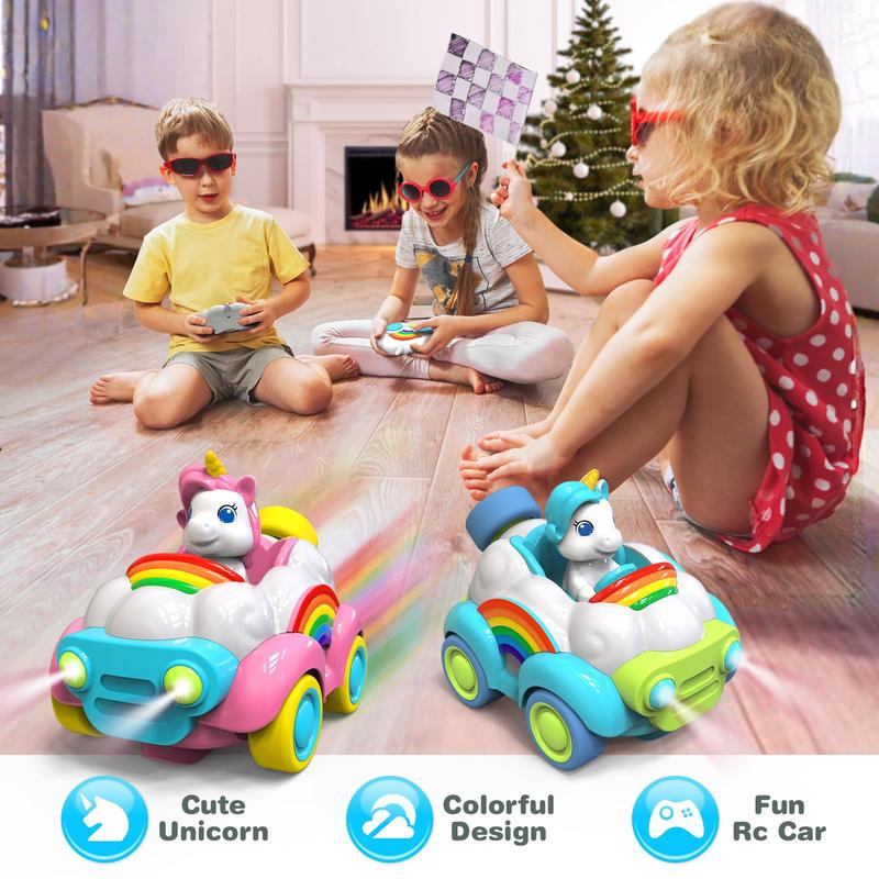 Remote Control Cars, 2 Pack Unicorn RC Toys for Ages 2-4, Christmas Gift for 3 Year Old Girl with LED Lights,Music, Sound