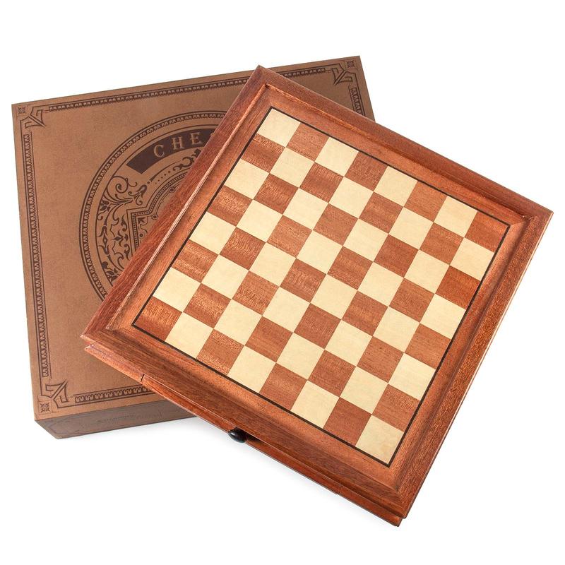 AMEROUS 12.5'' x 12.5'' Magnetic Wooden Chess Set, Chess Board Game with 2 Built-in Storage Drawers - 2 Bonus Extra Queens - Gift Packaging - Chess for Beginner, Kids and Adults