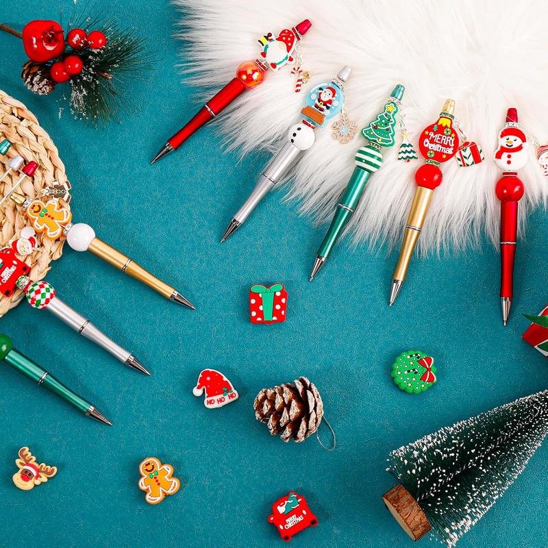 12 Christmas bead pen batch Christmas pen making kit, with silicone focus bead pen, DIY ballpoint pen, with Christmas charm large bead bead pen kit supplies, suitable for office schools