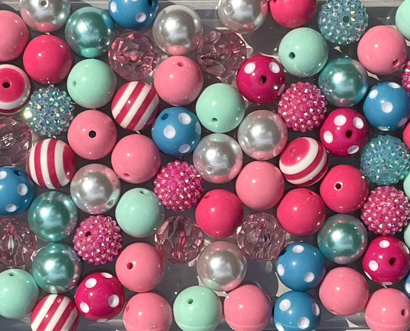 Unicorn Mix - 20mm Bubble Gum Bead Mixes, Pink and Blue Chunky Bead Mixes