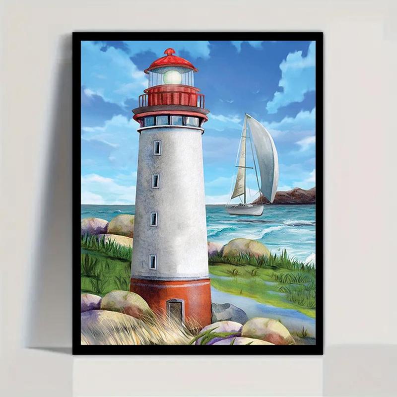 Lighthouse Pattern DIY Diamond Arts Painting without Frame, DIY Decorative Arts Picture for Beginner, Home Wall Craft Decoration