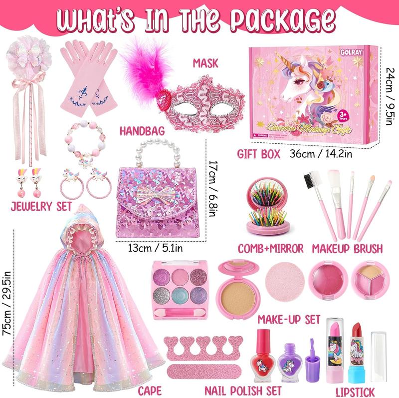 Christmas Gift Unicorn Gifts for Girls Toy Kids Makeup Kit with Princess Dress Up Set & Birthday Gift Toy for Little Girl