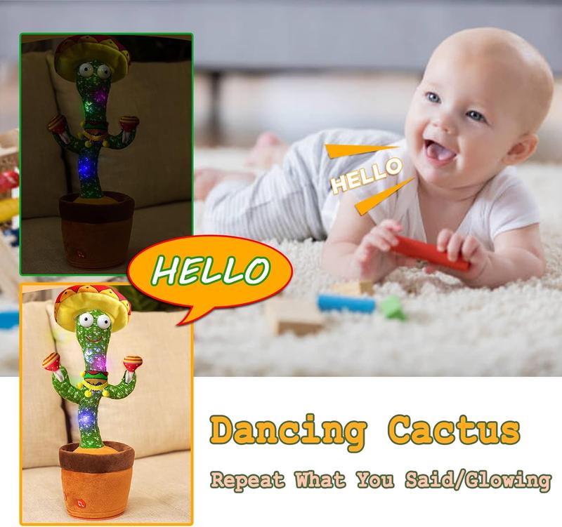 Dancing Cactus Repeats What You Say, Talking Sunny The Cactus Toy USB Charging, Dancing Lighting Recording Mimicking Cactus Toy Home Decoration Plush Toy for Kids