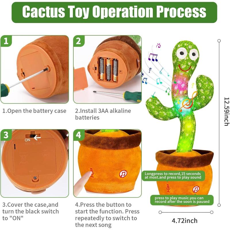 Dancing Cactus, Talking Cactus Toy, Dancing Cactus Mimicking Toy, Repeating and Recording What You Say, Cactus Baby Toy with LED, Repeat, Dance, Record (Dancing Cactus Recording + Song)