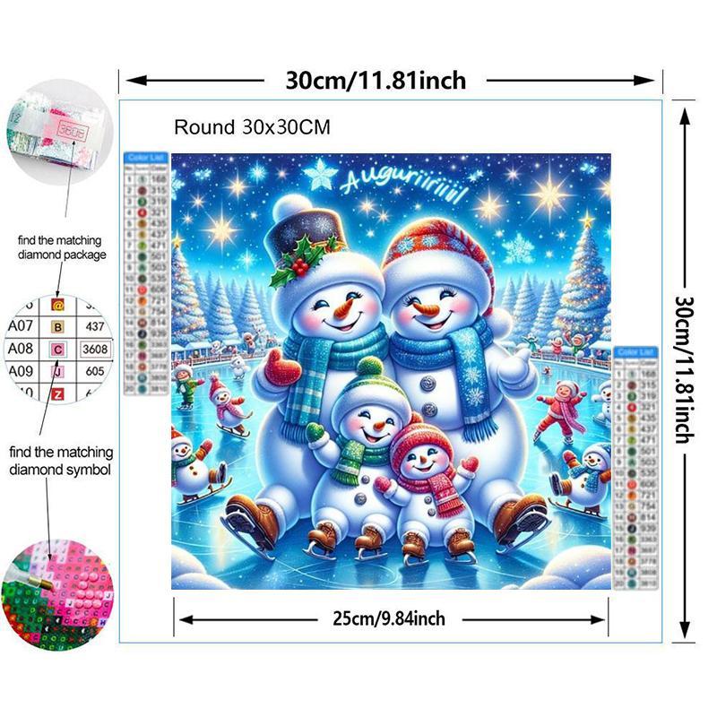 Cute Snowman Family Pattern DIY Diamond Arts Colorful Painting Kit without Frame, 1 Set DIY 5D Diamond Arts Colorful Painting for Bedroom Home Wall Decor