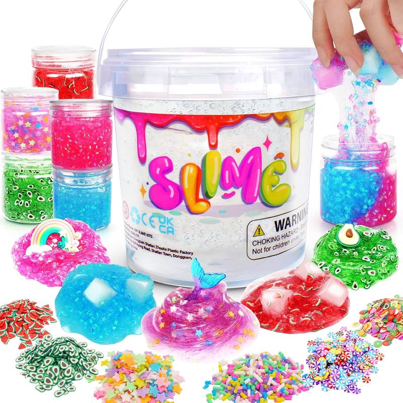 Slime Kit Girls DIY Clear Slime Making Kits: 35 FL OZ Big Premade Crystal Slime Bucket for Kids with Add-ins - Fun Birthday Party Gifts for Girls Ages 6 7 8 9 10 11 12