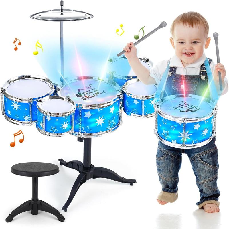 Kids Drum Set for Toddlers w  Light (All Plastic), Musical Gifts Toys for Boys Girls, Drum Kit Musical Instrument for Beginner Music Practice, Christmas Birthday Gift Kids