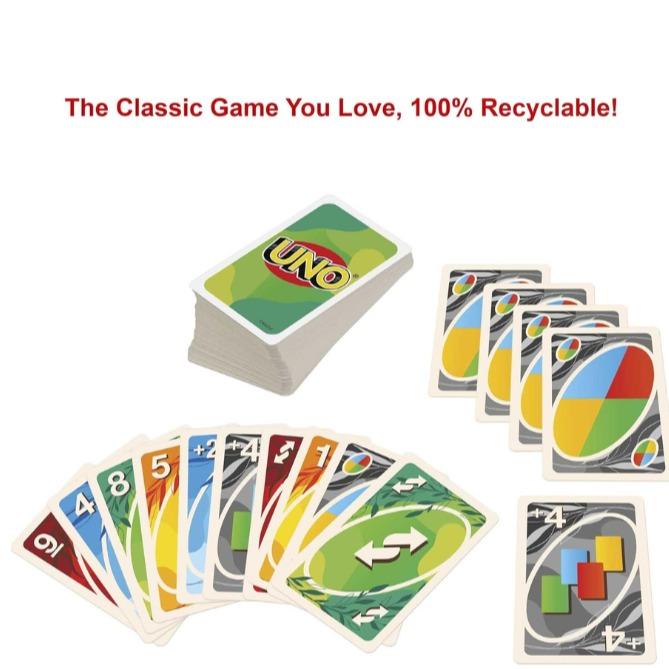 Mattel Games UNO Nothin' But Paper Card Game, Family Game with 100 Percent Paper and Fully Recyclable for 2-10 Players