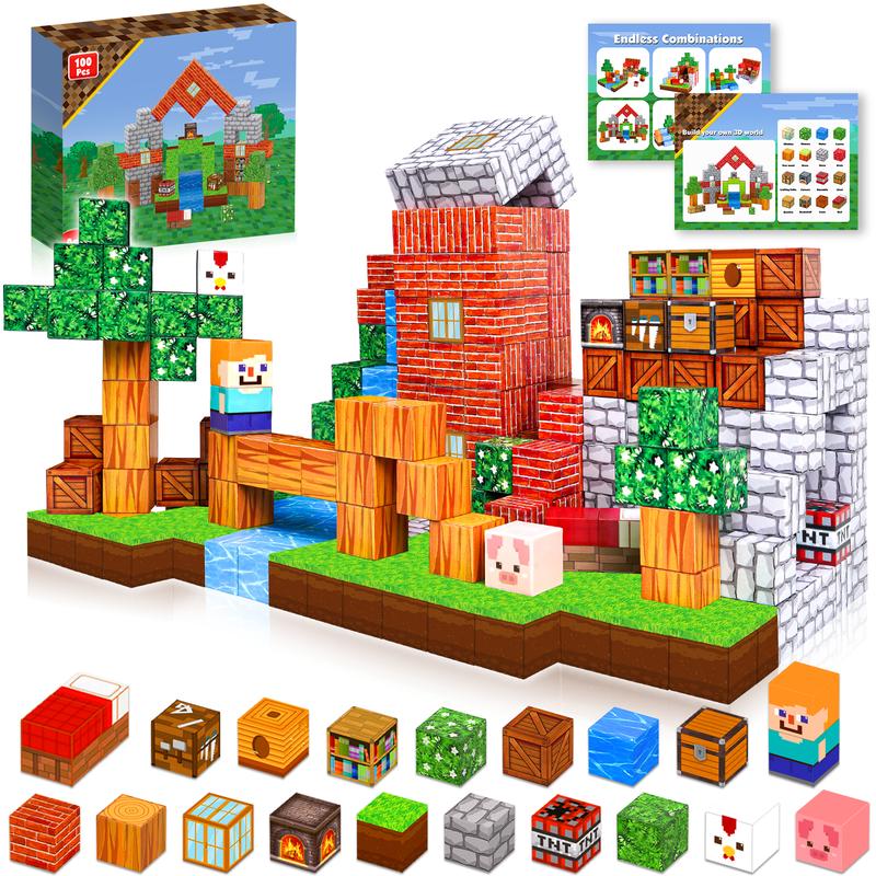 Magnetic Blocks-100PCS Magnetic Building Blocks Magnetic Tiles Stacking, Build-Magnet-World Set, STEM Montessori Sensory Toys magnet blocks