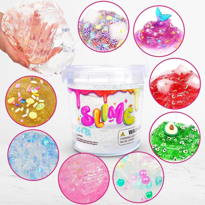 Slime Kit Girls DIY Clear Slime Making Kits: 35 FL OZ Big Premade Crystal Slime Bucket for Kids with Add-ins - Fun Birthday Party Gifts for Girls Ages 6 7 8 9 10 11 12