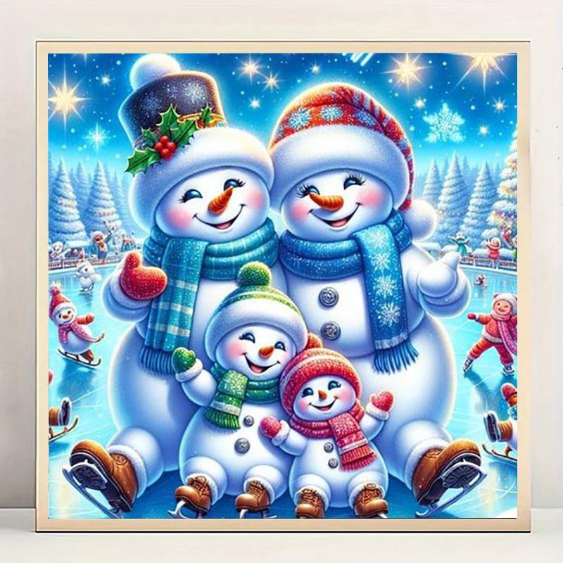 Cute Snowman Family Pattern DIY Diamond Arts Colorful Painting Kit without Frame, 1 Set DIY 5D Diamond Arts Colorful Painting for Bedroom Home Wall Decor