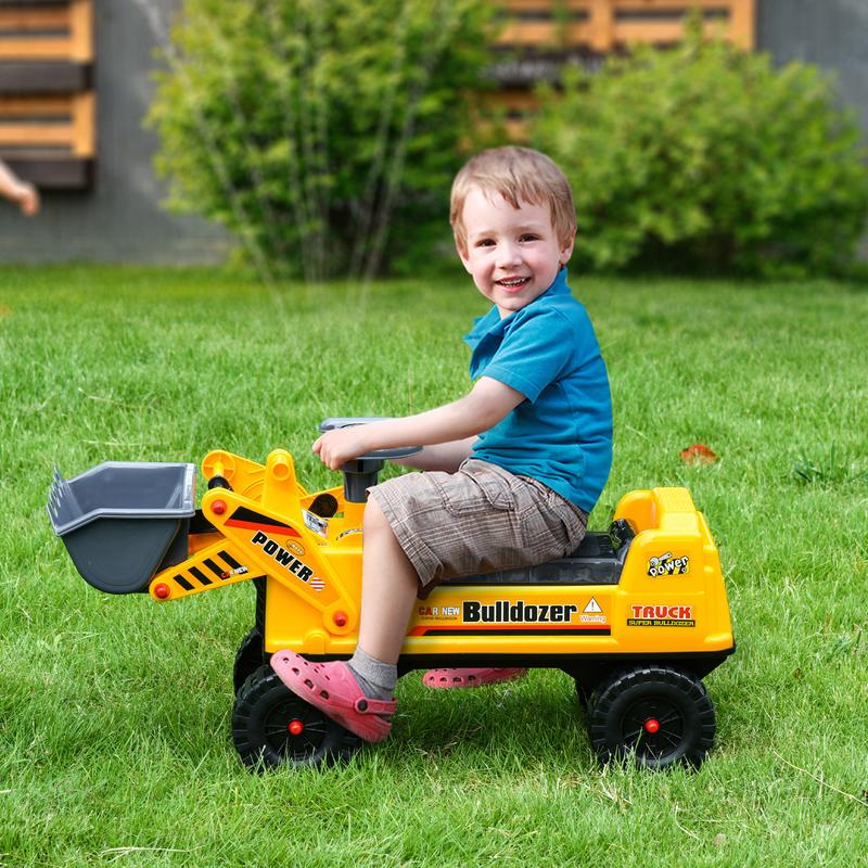 Qaba Kids Bulldozer Ride-On Toy for Toddler with Tough Wheels, Outdoor Construction Toy with Controllable Digging Bucket, Yellow