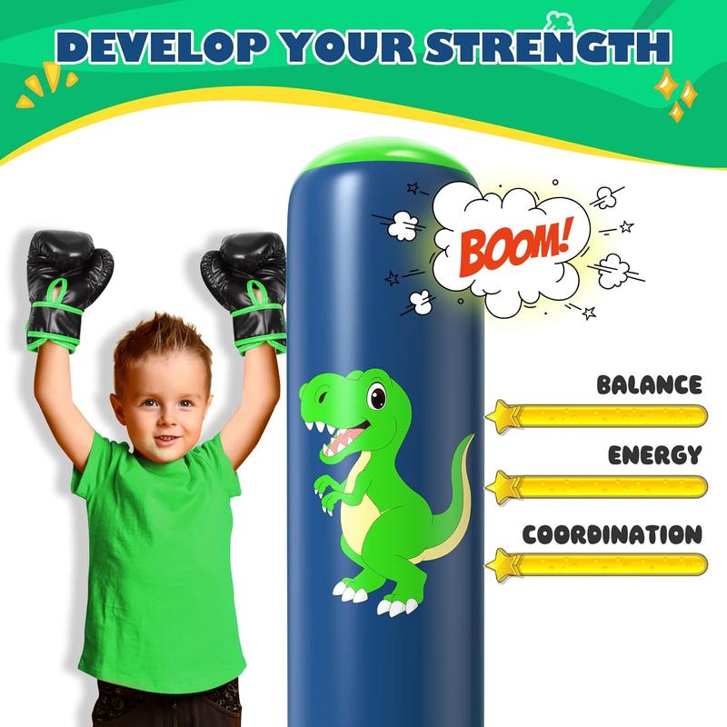 Inflatable Punching Bag, 48 Inch Stable Inflatable Boxing Bag for 3-6 Kids,Dinosaur Toy & Gifts for Boys and Girls, Kids Boxing Set for Practicing Karate, Taekwondo