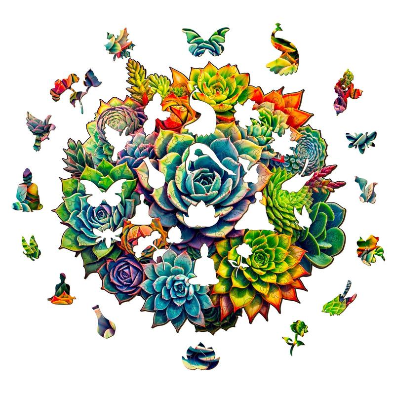 Succulent Plants-3 Wooden Jigsaw Puzzle with Unique Shape