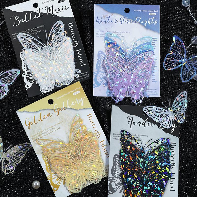 Random Color Butterfly Pattern Decorative Sticker Pack, Hollow Lace Retro DIY Material Paper for Arts And Crafts Projects & Scrapbooking & Journaling & Photo Album Decor