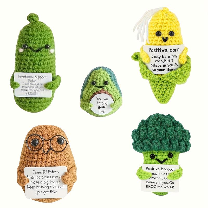 5Pcs Handmade Emotional Support Knitted Dolls - Collectible Dolls with Crochet Pickle Cucumber Funny Fruits, Perfect For Playtime And Encouragement Gifts