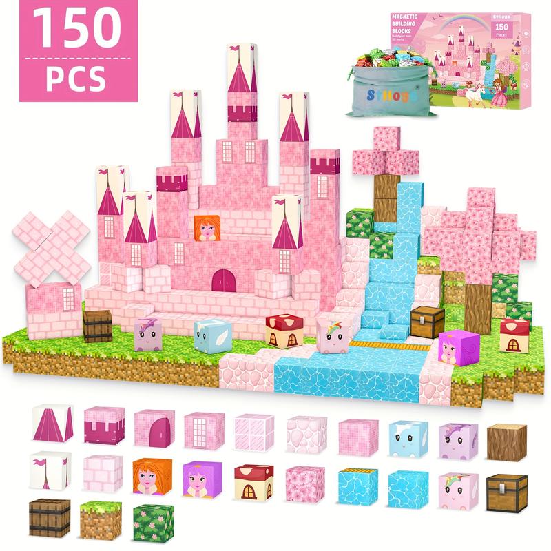 150pcs Magnetic Blocks, Princess Castle Theme Magnetic Tiles For Christmas Birthday Gifts, STEM Sensory Toys For 3 4 5 6 7 8 9 10 Year Old Boys Girls