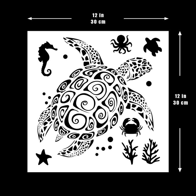 Turtle Pattern Stencil, Reusable Sea Life Pattern Stencil, DIY Decorative Stencil for Wall Painting, Home Decor Art Supplies