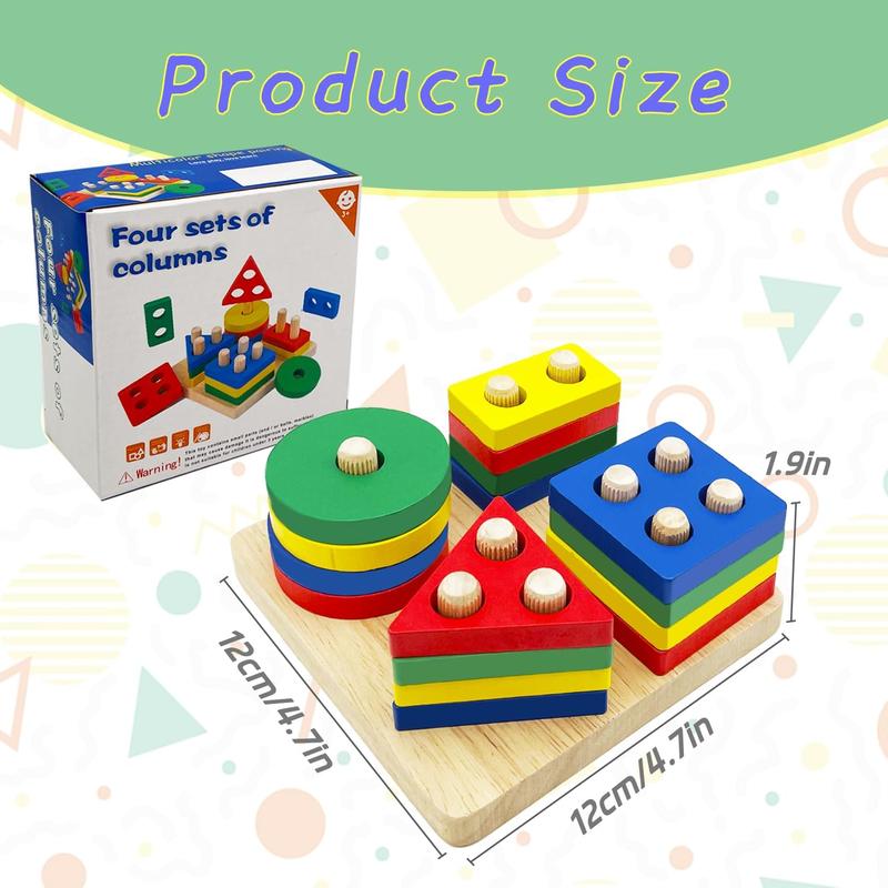 Wooden Sorting & Stacking Toys, Montessori Toys for 3 4 5 Years Old Toddlers, Color Recognition Stacker Shape Sorter Puzzles, Gift for Baby Boys Girls…