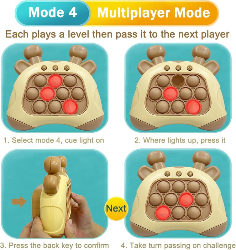 Pop Quick Push Game Console Fidget Toys Light Up Handheld Puzzle Press Popping Toy Birthday Gift for Kids Adult Brown Deer