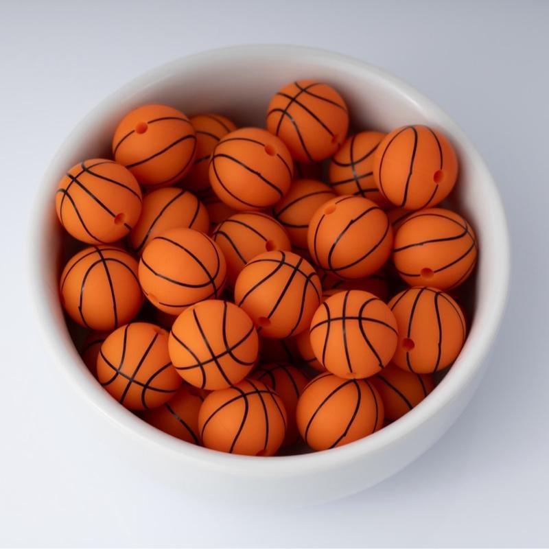 Basketball Silicone Beads Printed Round Silicone Beads