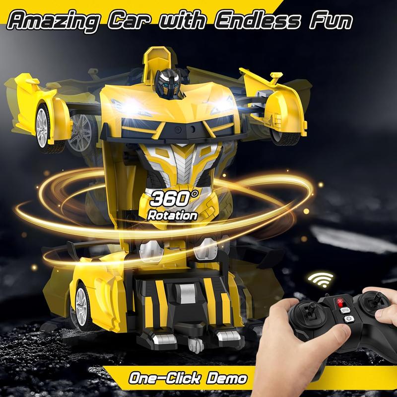 Remote Control Car,Transform Robot RC Cars With Cool LED Headlights, 2.4Ghz Toys Car With 360 Degree Rotation And One-Button Deformation, Christmas Birthday Gifts For Boys Girls(Yellow)