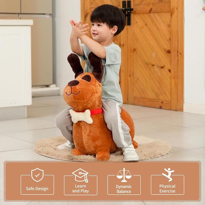 Bouncy Brown Dog Hopper Toy 2 Year Old Boy, Toddler Plush Bouncing Horse Hopper, Ride On Animal Bouncer, Inflatable Riding Cool Birthday Gifts 3 4 Yr Girls